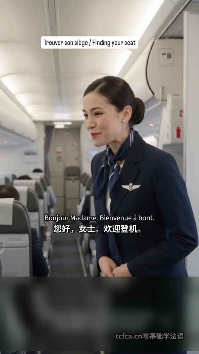 空乘法语实景对话：找座位、调座椅和问洗手间 视频封面